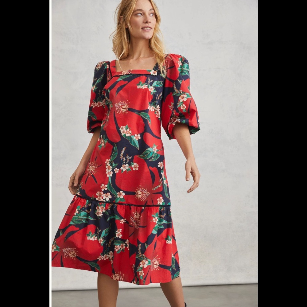 EUC.  Farm Rio Jamila Midi Dress for anthropology.  Size M multi color